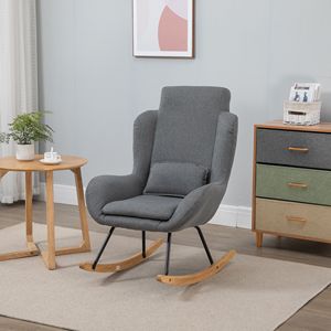 Poltrona a Dondolo Moderna con Imbottitura Spessa, Telaio in Metallo, Base in Legno, Cuscino Lombare Rimovibile, Poltrona in Tessuto per Soggiorno - Product Image 6
