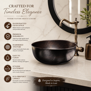Premium Handcrafted Hammered Copper Vessel Wash <b>Basin</b> <b>Round</b> Luxury Countertop Bathroom Sink Artisan Metal Bathroom wash <b>Basin</b> - Product Image 5