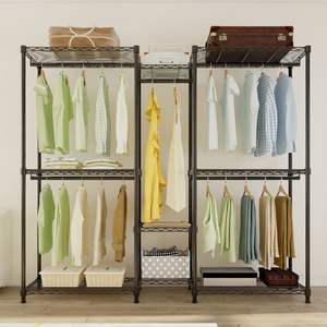 Porte-vêtements métallique robuste, organisateur de placard portable pour la maison, avec cintres en fil métallique et tiroirs en tissu pour organiser votre maison et votre bureau - Product Image 2