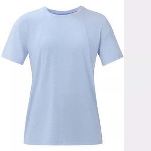 T-shirt bleu clair à col rond et manches courtes, 100 % polyester, séchage rapide, tricoté, décontracté, printemps-été, coupe classique - Product Image 1