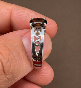 Rhaya Jewels Vintage Elegant Engagement Rhodium Plated 925 Sterling Silver Oval Cut Smoky Quartz Prong Setting Dainty Band <b>Ring</b> - Product Image 2