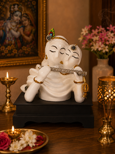 Escultura de Resina de la Cara de Radha Krishna en Blanco Divino, Artesanía Moderna Artística para Decoración del Hogar, Mesa, Religiosa, Diwali, Boda - Product Image 1