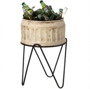 Cream Galvanized Steel Round Tub Ice Bucket Wine Tubs With Stand For Parties And Events Metal Beverage <b>Cooler</b> Ice And Wine Tub - Product Image 1