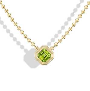 Collares con colgante de peridoto Asscher de 3 mm, engaste de bisel, cadena de bolas solitarias, cadenas superpuestas, joyería fina minimalista, oro macizo de 14k y 18k - Product Image 5