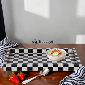 Bandeja de Servicio Móvil con Incrustaciones de Hueso, Moderna y Elegante, Decorativa para Mesa de Centro, Ideal para Regalo, por Tradebyd - Product Image 1