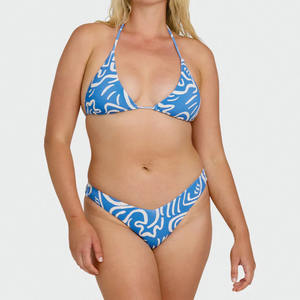 Conjunto de bikini triangular estampado al por mayor para mujer, traje de baño de dos piezas con cuello halter y lazo, elástico, para playa, marca privada OEM para mujer - Product Image 4