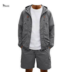 Custom Men's Hooded <b>Shorts</b> Sets Windbreaker Tracksuit Lightweight Quick-drying Breathable Drawstring Windbreaker - Product Image 3