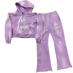 Conjunto de Sudadera con Capucha y Pantalones Deportivos de Felpa Francesa con Estampado Tie Dye Morado para Hombre, Ropa Casual de Otoño, Conjunto de Dos Piezas de Gran Tamaño - Product Image 2