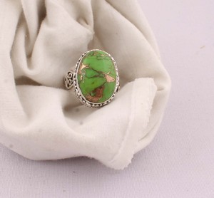 Natural Green Copper Turquoise <b>Ring</b> 925 Sterling Silver Vintage Style Green Composite Stone <b>Ring</b> for Women Handcrafted <b>Boho</b> - Product Image 1