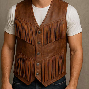 Mens <b>Suede</b> Cowboy Fringe Vest Western Leather Sleeveless <b>Jacket</b> Tassel <b>Biker</b> Festival Rodeo Supplier Premium OEM Apparel - Product Image 5