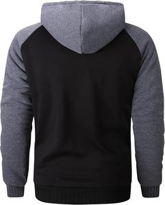 Sweat-shirt à capuche noir avec manches grises et bordure contrastante, fermeture éclair intégrale, vêtement décontracté pour adultes, usage promotionnel hiver - Product Image 3