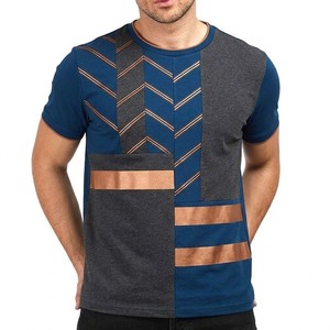 Men <b>Patchwork</b> Geometric Print T <b>Shirt</b> Premium Cotton Breathable Soft Fabric Short Sleeve Crew Neck Casual Streetwear Summer Tee - Product Image 1