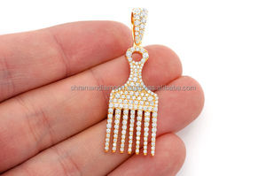 Collares con colgante de oro macizo de 10K con diamante cultivado en laboratorio, diseño minimalista personalizado, estilo único para mujer y niña, con dije de peineta para el cabello - Product Image 3
