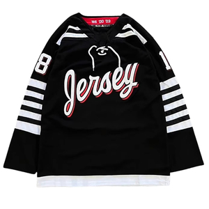 Custom Winter Ice Hockey Jersey <b>Men</b> <b>Black</b> White Red Digital Print Full Sleeve V Neck Breathable Polyester OEM Service Adult Size - Product Image 4