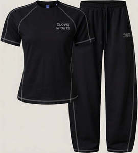 Ensemble de vêtements de sport pour femmes Clovix Sports, blanc, deux pièces, t-shirt à manches courtes et pantalon de survêtement à jambes larges, tenue de sport d'été - Product Image 3