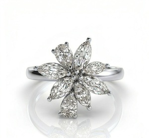 แหวนค็อกเทลลายดอกไม้ทองคำแท้ 14K วินเทจ ประดับเพชรเม็ดมาร์คีส์และเพชรทรงหยดน้ำ 2 กะรัต เพชรเลี้ยงในห้องปฏิบัติการ เครื่องประดับแต่งงาน แหวนหมั้นดีไซน์ไม่ซ้ำใคร - Product Image 1