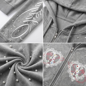 Chándal Gris con Capucha para Mujer, Cierre Completo con Cremallera, Bolsillos Laterales, Estampado Digital, Estilo Casual - Product Image 6