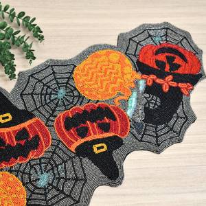 Mantel de Mesa de Halloween con Diseño de Murciélago y Calabaza, Hecho a Mano, Ecológico, Duradero, Ligero, de 5 mm de Grosor, Forma Irregular, Tela de Lujo - Product Image 1
