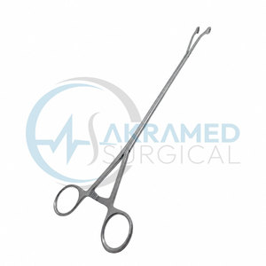Pinces de préhension Foerster courbées à gauche 20 mm, mâchoires ovales dentelées, tige de 10 mm, en acier inoxydable, certifiées CE ISO - Product Image 1
