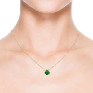 Pendentif solitaire émeraude taille brillant vintage Vaayu Jewels en or 18K 14K 10K et argent 925 935 plaqué rhodium, serti griffe, pour femme - Product Image 3