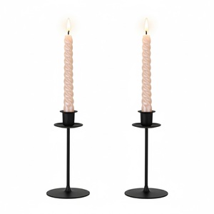 Juego de 4 portavelas cónicos modernos de hierro negro, soportes de metal para velas con velas cónicas en espiral blancas para uso en mesas de boda. - Product Image 2