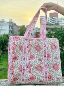 Bolso Tote de Algodón Acolchado de Color Sólido, Hecho a Mano, Ligero, Ecológico, Reutilizable, para Compras y Viajes, Estilo Vintage, Abierto, para Mujer - Product Image 4