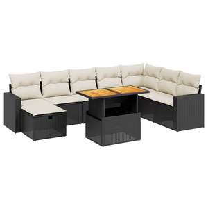 Ensemble de canapés de jardin blanc crème avec coussins, 6 places, meubles en rotin d'extérieur, design contemporain pour usage extérieur - Product Image 2