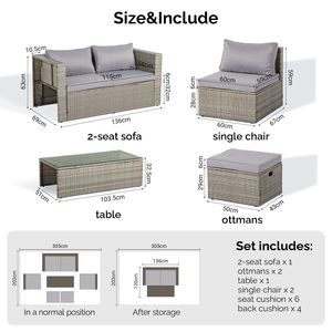 2pcs Armless Sofa Footstool Double Sofa 1pcs Coffee Table <b>Storage</b> Set Gray Gradient Rattan <b>Cushion</b> Garden Furniture - Product Image 3