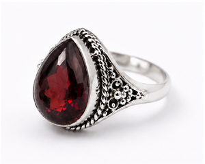 Natural <b>Garnet</b> Pear Shape 925 Sterling <b>Silver</b> <b>Ring</b>, Handmade Red Gemstone <b>Ring</b>, Vintage Statement <b>Ring</b>, January Birthstone Gift - Product Image 2