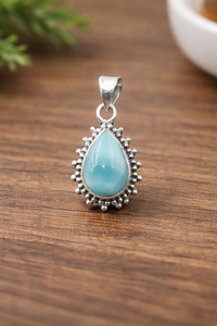 Natural Blue Larimar Teardrop Pendant 925 Sterling <b>Silver</b> Handmade Jewelry Rose Gold & Yellow Gold Plated Gift for Women Unisex - Product Image 6
