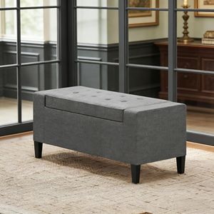 Upholstered Entryway Bench with Lift Top and Rubberwood Legs Ottoman Bench with <b>Storage</b> <b>Stools</b> & Ottomans - Product Image 2