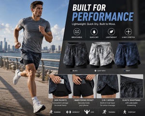 Shorts de course 2 en 1 pour homme, camouflage sublimé, séchage rapide, respirant, nylon et élasthanne, avec doublure de compression pour la gym et l'entraînement - Product Image 3