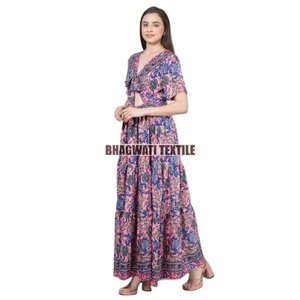 Bohemian Floral Printed Silk Women <b>Dress</b> Casual Long Indian Silk Party Wear Button Decoration Sweet Style Natural Washable - Product Image 2