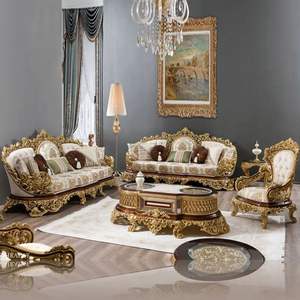 Juego de Sofás de Madera Maciza Antigua Francesa de Lujo de Alta Gama con Acabado Dorado para Muebles de Sala de Estar - Product Image 1