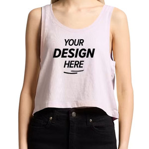 Women Sleeveless Crop <b>Tank</b> <b>Top</b> 100% Cotton Jersey Scoop Neck Loose Fit Casual Summer Blank <b>White</b> Print Design - Product Image 1