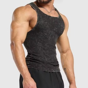 Camiseta sin mangas acanalada transpirable con efecto desgastado para hombre, estilo acid wash, para gimnasio, culturismo y uso casual, de alta calidad - Product Image 2
