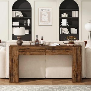 Mesa Consola Rústica de Nogal con Dos Cajones, Mueble Moderno para Entrada Estilo Granja, Mesa Larga para Sofá - Product Image 1