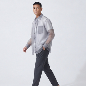 Chemise unisexe transparente en maille légère et ample avec boutons, col rabattu, idéale pour l'été – Vente en gros - Product Image 4