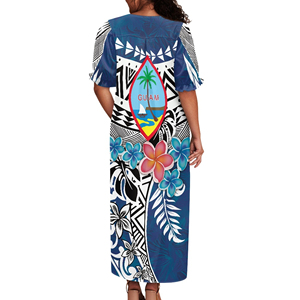Nuevo Vestido Muumuu Casual Transpirable con Estampado Floral Azul, Diseño de Guam, Sin Tirantes, Maxi, con Volantes en las Mangas - Product Image 2