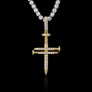 Rhodium Plated 925 Silver <b>Cross</b> Pendant Moissanite Baguette Channel Setting Religious <b>Charm</b> Unisex Hip Hop Style Party Occasion - Product Image 4