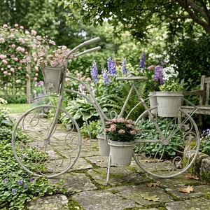 Vintage Wrought Iron Bicycle Plant Stand 3-Tier <b>Epoxy</b> Coated <b>Metal</b> Flower Pot Holder for Outdoor Garden Decor - Product Image 3