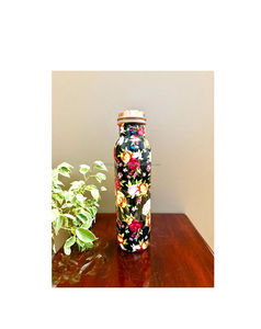 Botella de agua de cobre con soporte de desintoxicación con exterior de esmalte floral colorido y tapa fuerte para el almacenamiento diario de agua Ayurvédica - Product Image 1