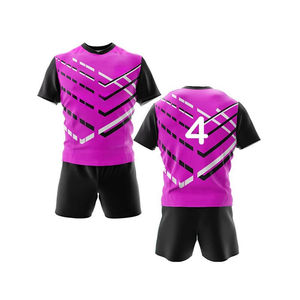 Men Orange Black Striped Soccer Jersey Set Short Sleeve Crew Neck Moisture Wicking 100% Polyester Men Rugby Uniform - Product Image 1