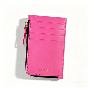 [สินค้าใหม่] กระเป๋าใส่บัตรหนังวัวแท้ Castello ดีไซน์มินิมอล ช่องซิป สีกรมท่า สีฟ้าอ่อน สีชมพู สีแดง - Product Image 1