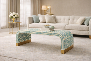 WOODEN ARTISTIC Modern Luxury Bone Inlay Coffee <b>Table</b> with Marble <b>Top</b> Wooden Frame Living Room Storage Ottoman - Product Image 2