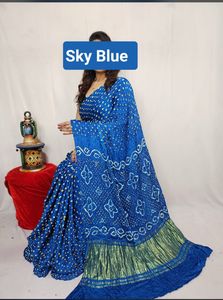 Modal Silk <b>Tissue</b> Border Bandhej Dani Saree With Matching Blouse Traditional Festival <b>Wedding</b> Party Wear Collection - Product Image 3