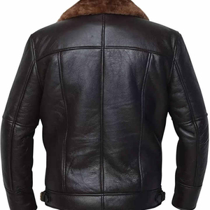 Veste bomber classique en cuir d'agneau véritable 100% brun, grande taille pour homme, hiver, avec fourrure en peau de mouton chaude. - Product Image 6