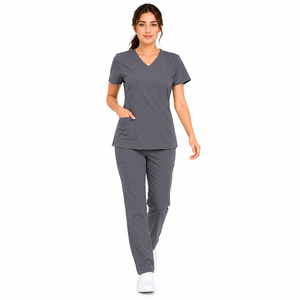 Ensemble d'uniformes médicaux professionnels pour femmes, couleur unie, confortable et extensible, personnalisable, en tissu sergé - Product Image 3