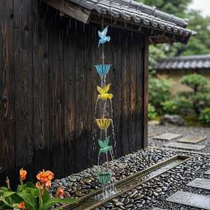 Cadena de Lluvia de Colibríes Coloridos, Taza Metálica para Pájaros, Tubería de Desagüe para Decoración de Jardín, Patio y Villa - Product Image 4