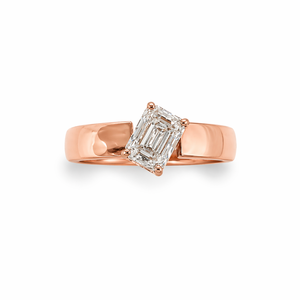 14K Rose Gold Emerald Cut Diamond Solitaire <b>Ring</b> for <b>Men</b> Modern Minimalist Geometric Band Polished Finish Wedding Party Daily - Product Image 1